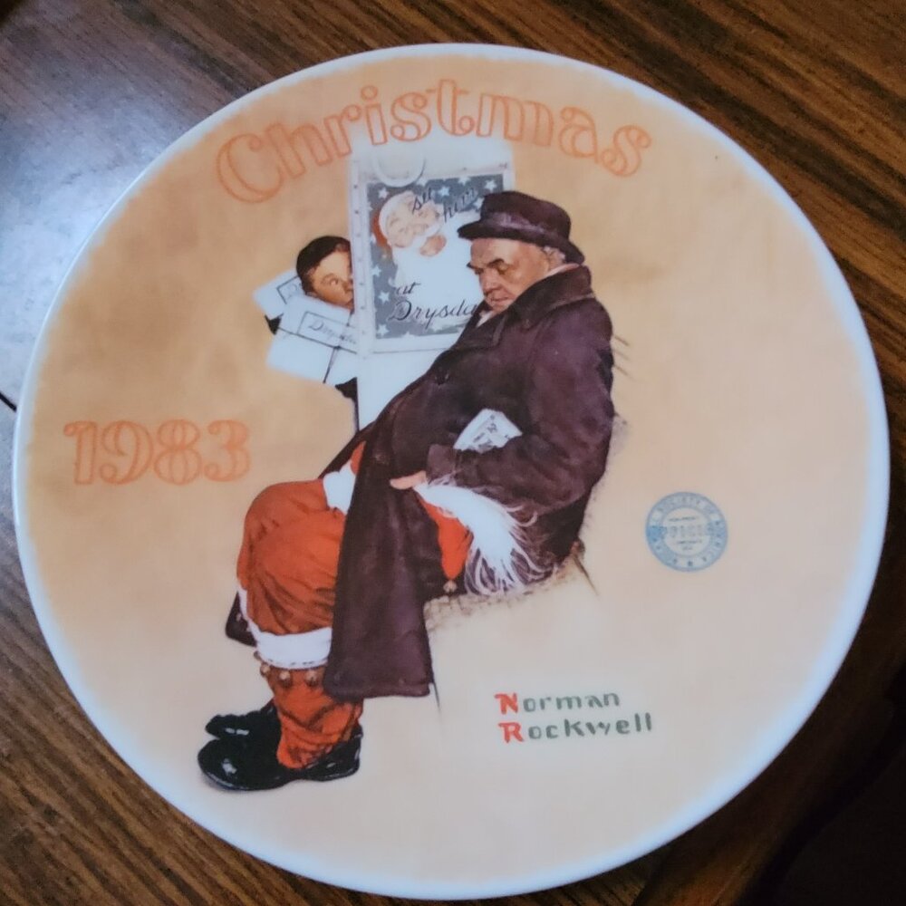 The Edwin Knowles China Co. 1983 Plate Norman Rockwell "Santa in the Subway",